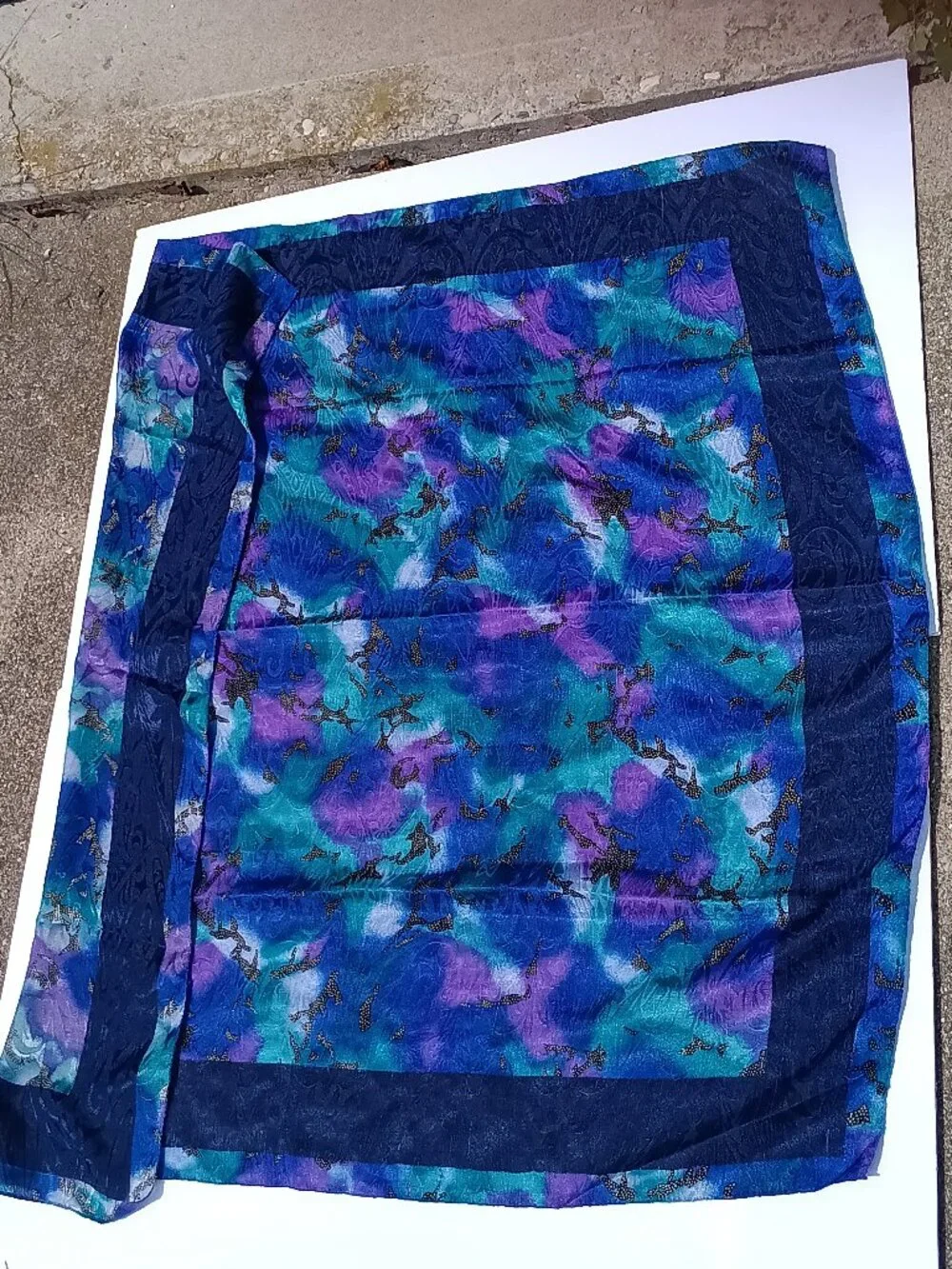 SILK BLUE PURPLE PINK GREEN LARGE Vintage Scarf